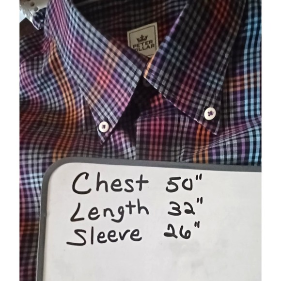 Peter Millar Men's Large Dark Rainbow Plaid Button-Down Shirt Classic Fit Preppy - Picture 8 of 8